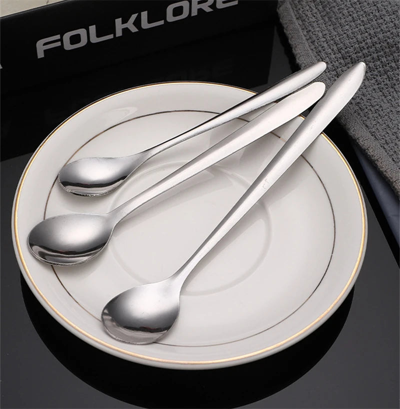 Round, gold-plated stainless steel teaspoons with long handles, for cupcakes, fruit, coffee, honey, desserts, Assad spoon, Britware