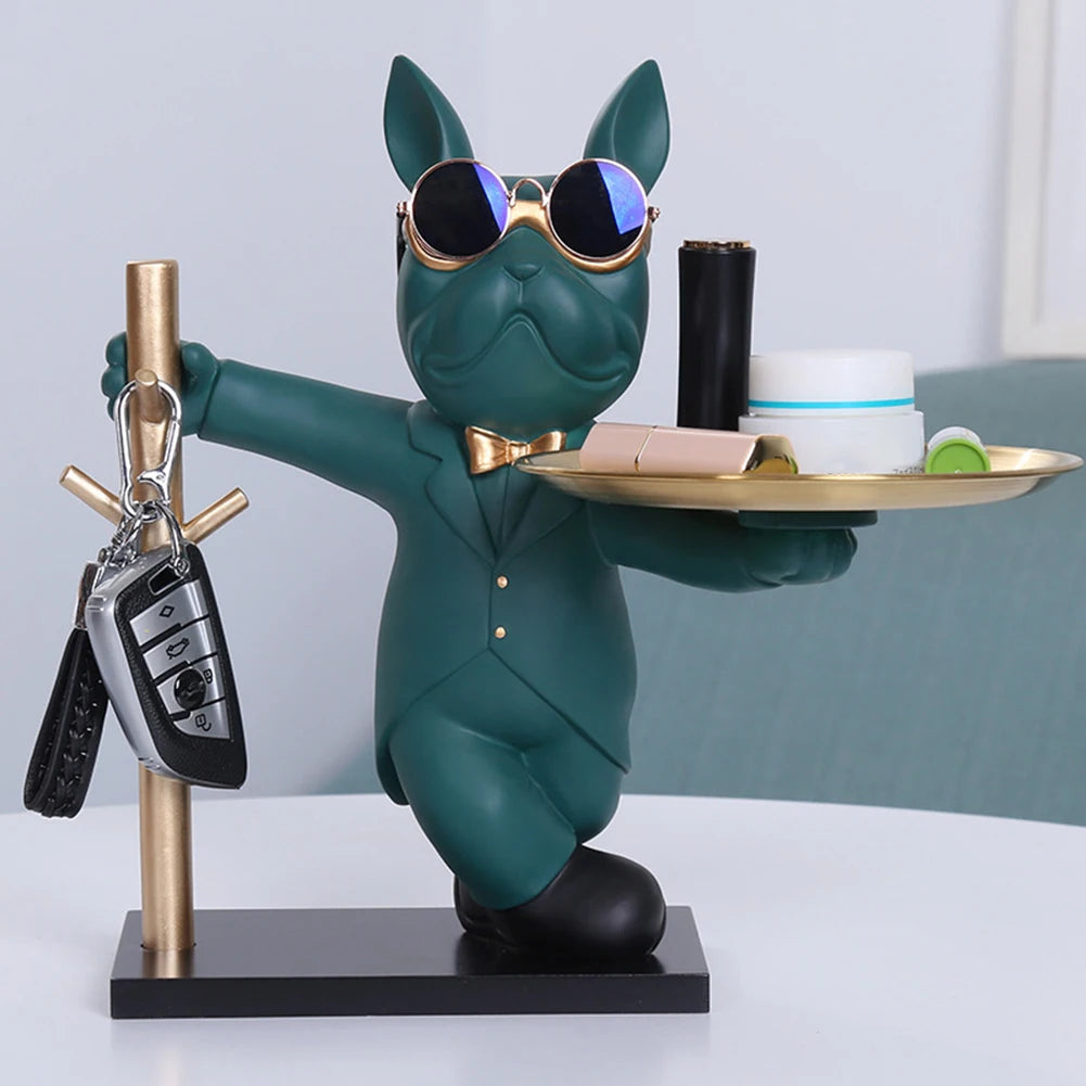 Sculpture de bouledogue français, Statue de chien, Figurine décorative, plateau de rangement en métal, pièce de monnaie, tirelire, clé d'entrée, porte-snack