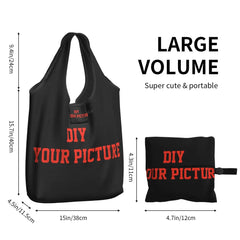 Sac à provisions réutilisable personnalisable avec votre photo, sacs d'épicerie pliables, sacs d'épicerie personnalisés, grands sacs fourre-tout lavables