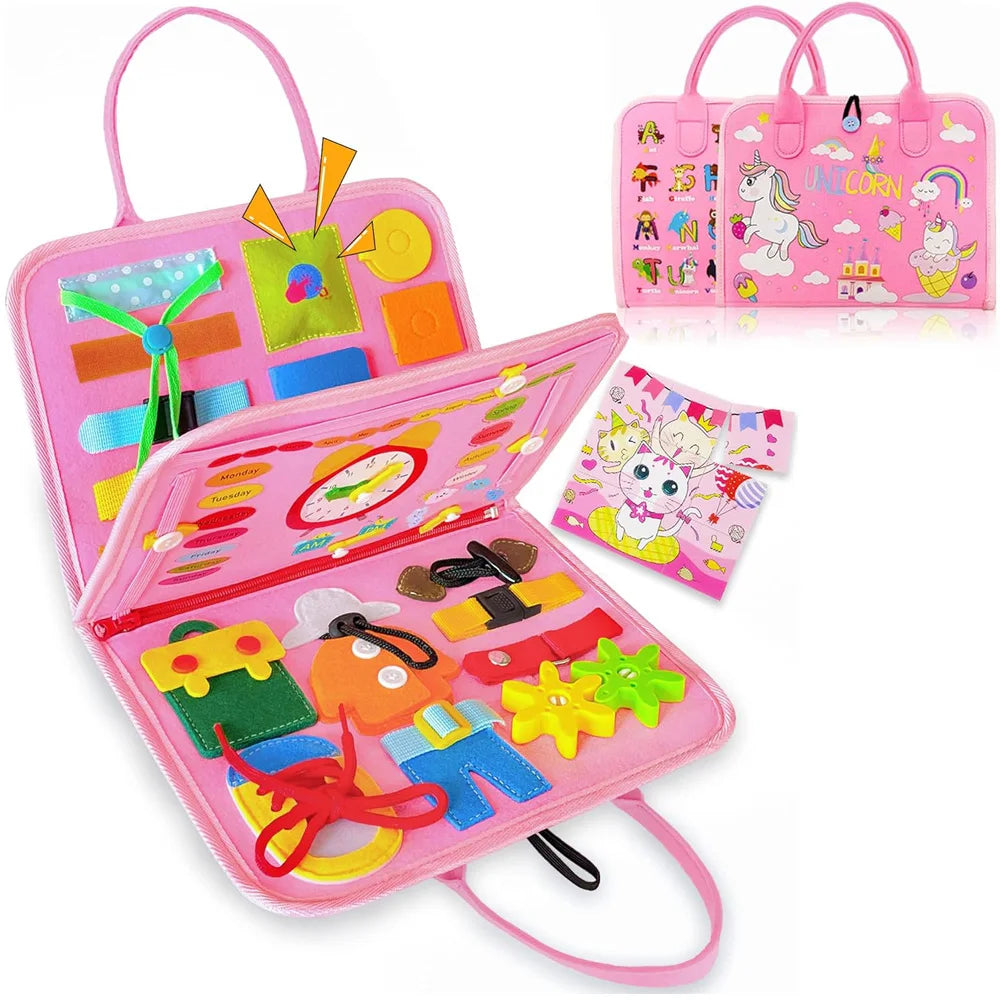 Planche occupée pour tout-petits, jouets Montessori, activités éducatives d'apprentissage, jouet de voyage, déguisement de dinosaure, sac à dos de compétences de vie sensorielle