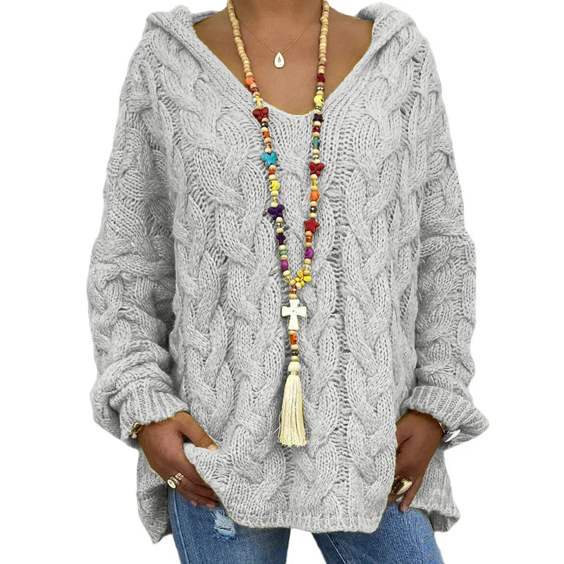20 Colors Women's Loose Twist Knot Knitted Sweaters Autumn Winter Women's Hooded Knit Pullover Coats XXBLH-1058