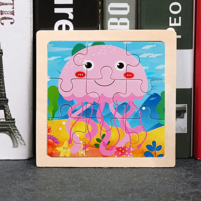 Puzzle en bois de petite taille, jouets Montessori pour bébé, jeu de société 3D, jouets éducatifs, cadeau pour enfants, 9 pièces