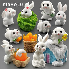 Figurine de pâques de noël, lapin blanc, carotte, bricolage, décor de chambre Kawaii, accessoires de décoration de jardin féerique miniatures modernes
