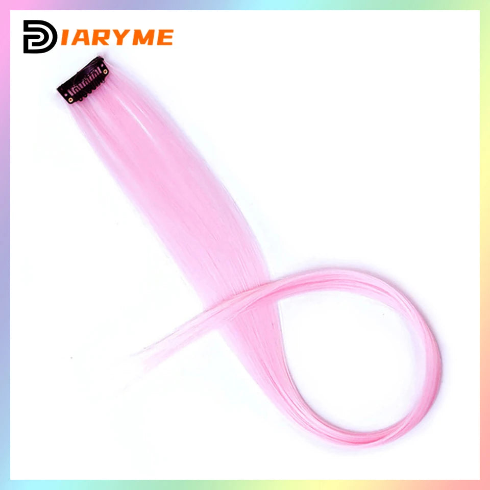 Colorful curly synthetic hair extensions for girls, long clip-in hairpiece, multicolored party strands, wig piece, for women and children