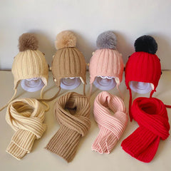 Coréen enfants écharpe chapeau ensembles automne hiver bébé chaud laine tricoté oreille Protection casquette enfant en bas âge garçons filles cou écharpe de noël