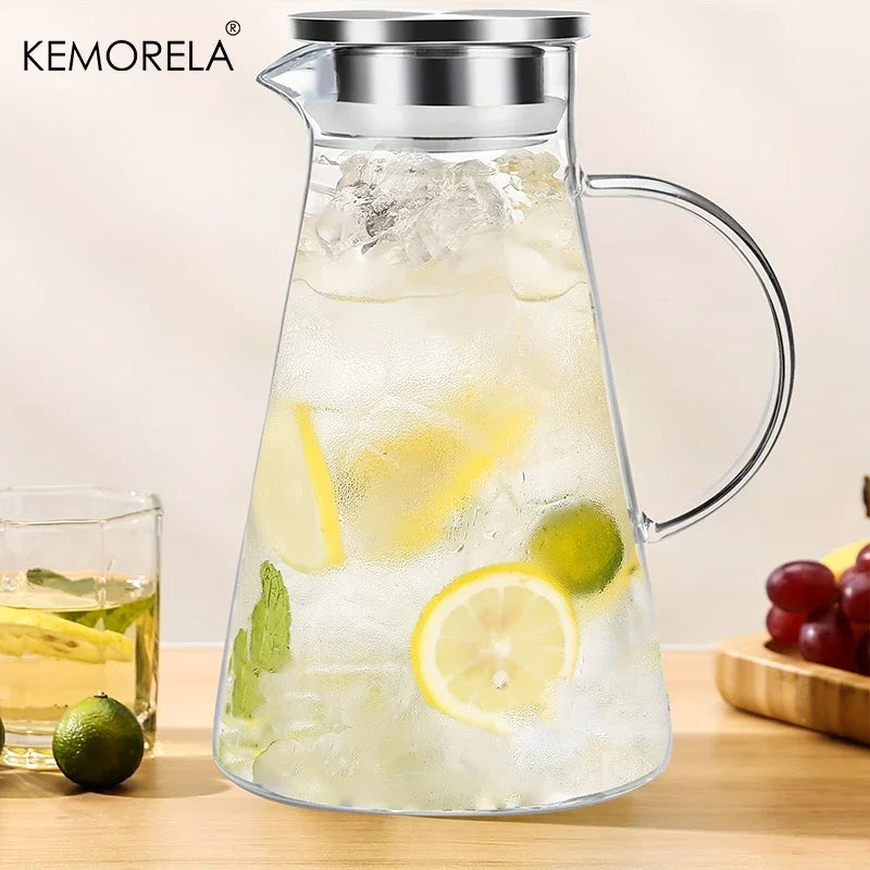 Pichet à eau Transparent en verre résistant à la chaleur, bouilloire et tasses d'eau froide avec poignée, pichet domestique de grande capacité, 1/2 pièces