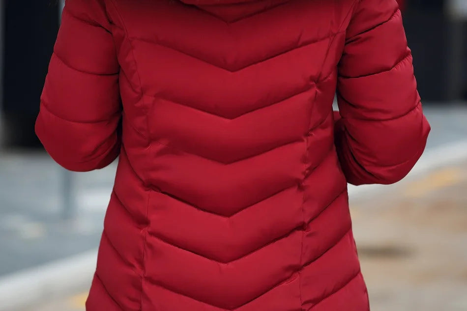 Veste d'hiver mi-longue en coton pour femme, manteau d'hiver rempli de grand col en fourrure, fibre de Polyester de Style britannique Non amovible