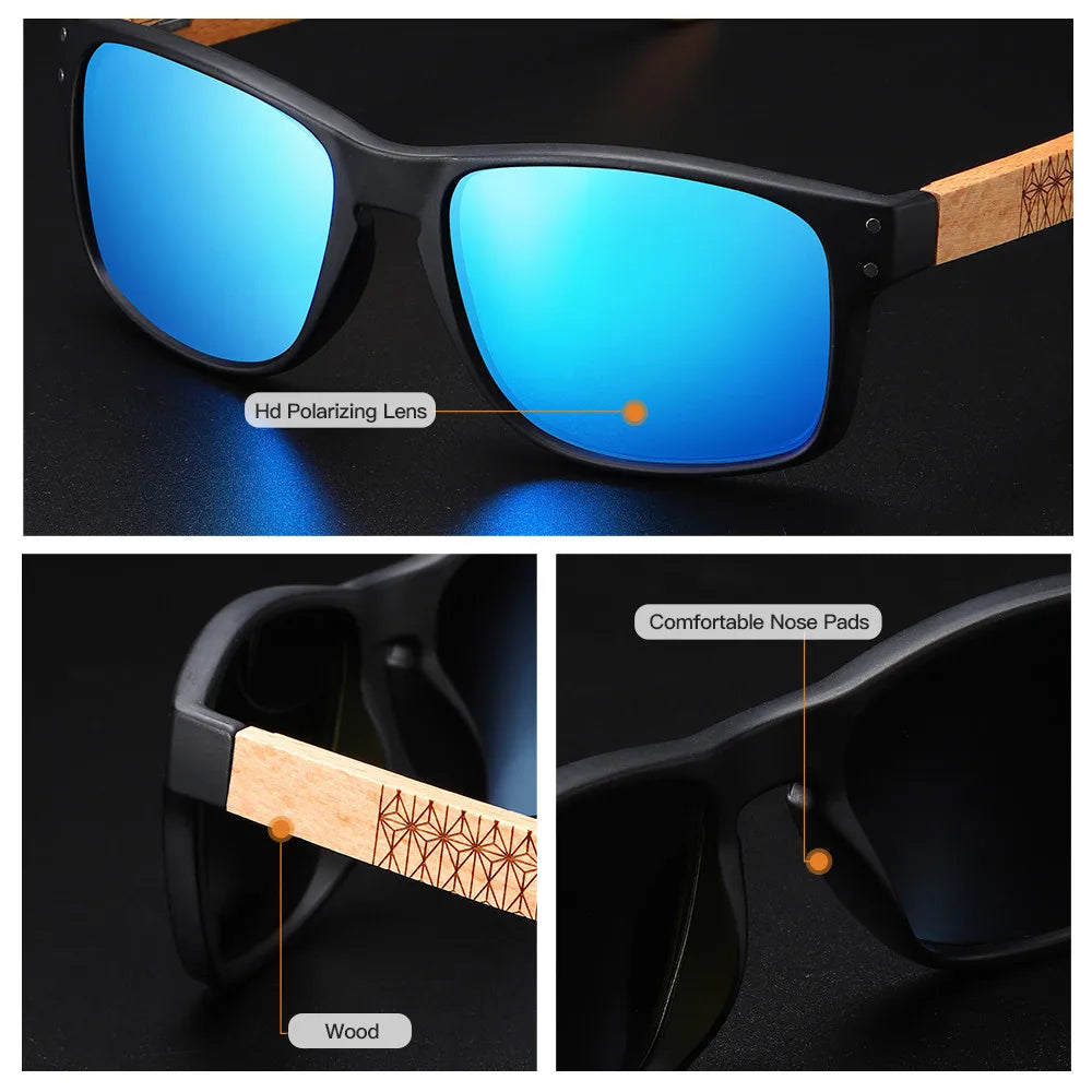 XSW-Lunettes de soleil polarisées faites à la main en bois de hêtre pour hommes, lunettes de soleil de conduite en plein air, charnière renforcée, design de marque, 5527