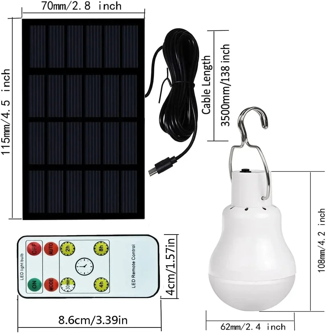 LED solar lamp, waterproof outdoor bulb, portable solar garden hanging hiking fishing emergency lights