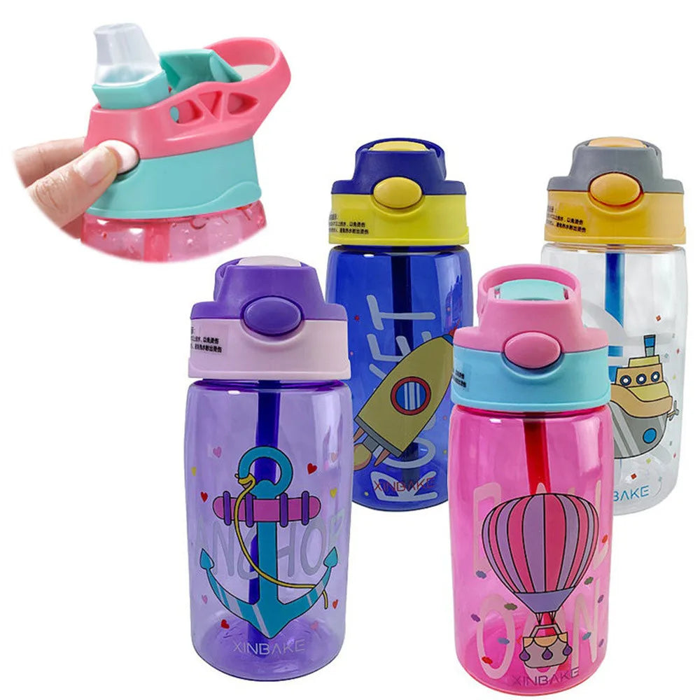 Bouteilles d'eau pour enfants de 480Ml, gobelets d'alimentation créatifs de dessin animé avec pailles et couvercles, anti-déversement, portables pour tout-petits