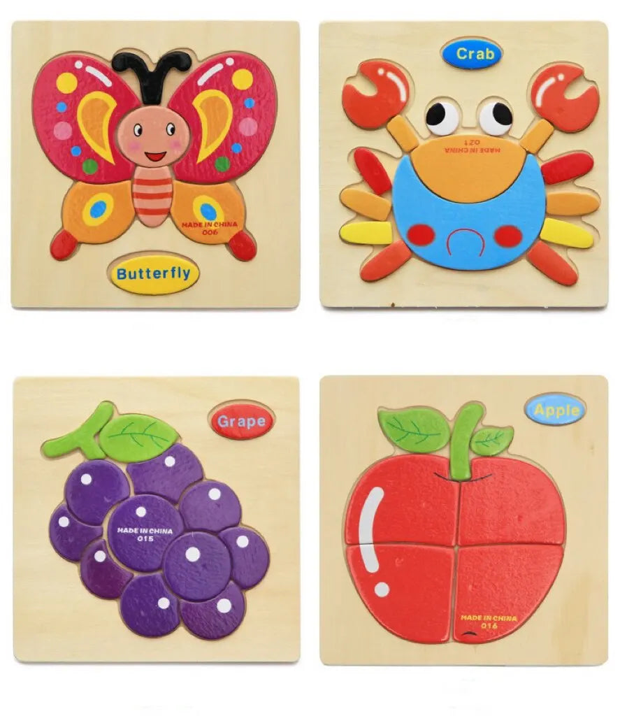 3 PCs couleur aléatoire Puzzle 3D jouets éducation précoce en bois Cartoon Animal Puzzle Puzzle infantile Puzzle Conseil jouets