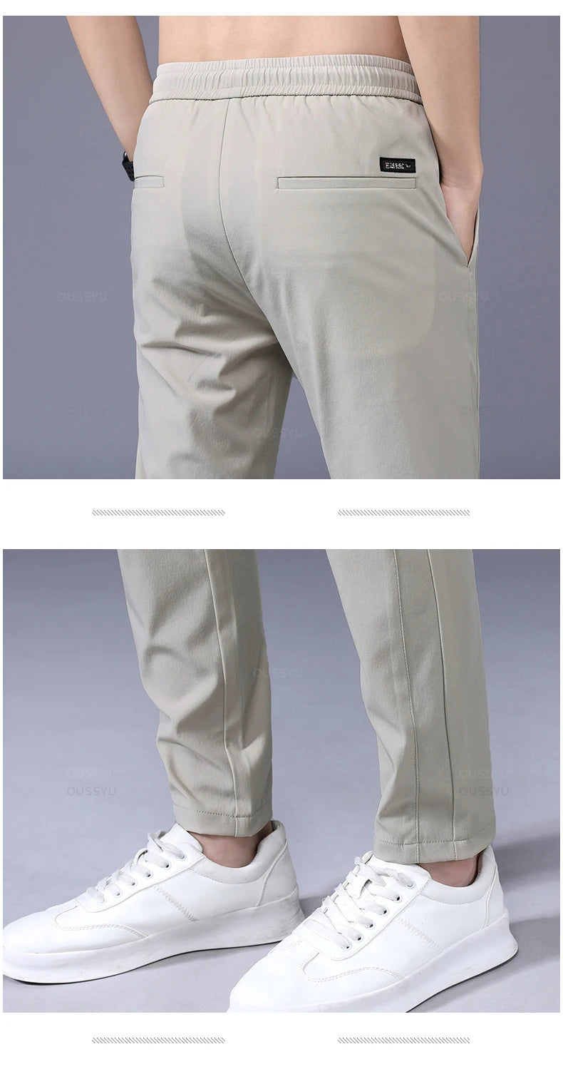 2025 Pantalon pour hommes printemps été nouveau mince vert couleur unie mode poche Applique pleine longueur Pantalon de travail décontracté Pantalon