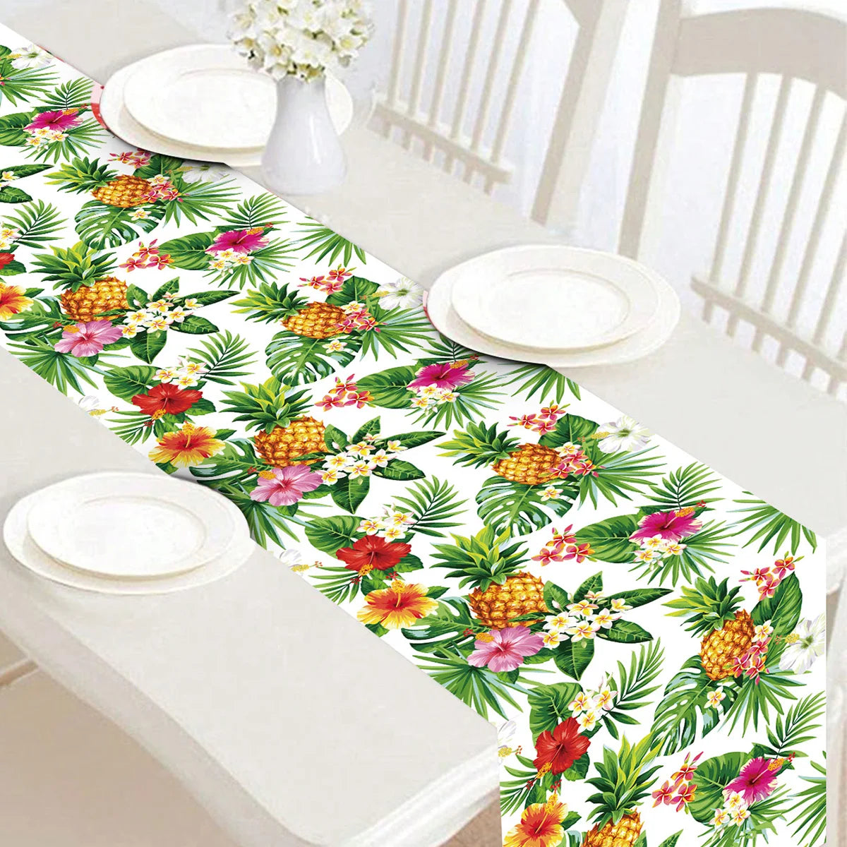 Summer Hawaiian Flower Table Runner, Flamingo Birthday Party Decor for Kids, Aloha Hawaii Tropical Party Supplies, Dining Table Decor
