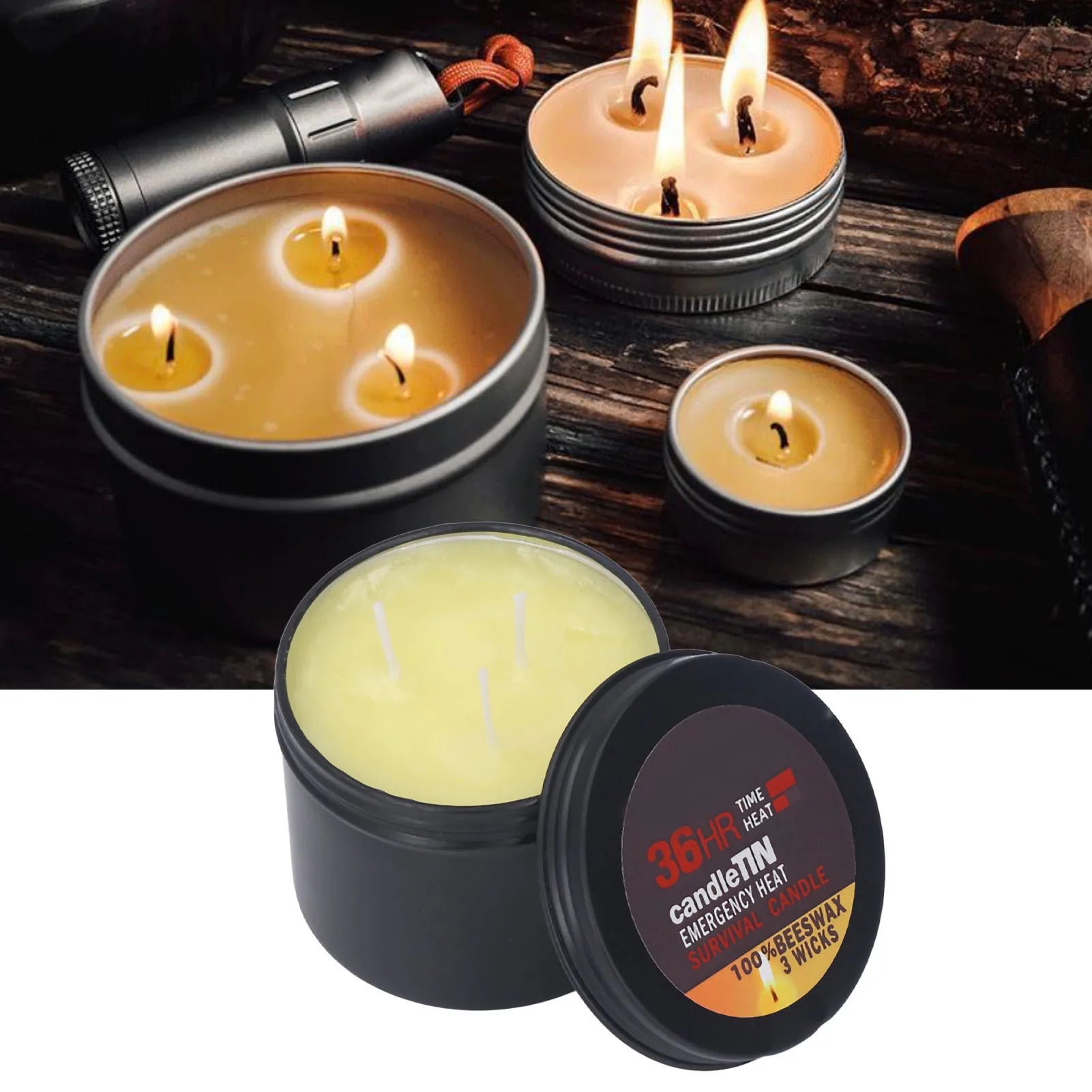 Bougie de survie largement utilisée, ambiance romantique, naturelle, combustion de 36 heures, bougies longue durée, 3 mèches pour la maison, le Camping en plein air