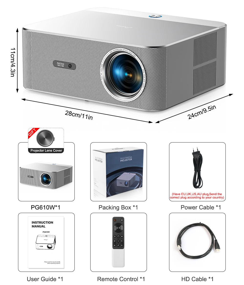 PROGAGA Full HD 1080P projecteur 4k PG610W Android WiFi mise au point automatique PG610 projecteur Portable PK DLP Home cinéma faisceau de film extérieur vidéo projecteur videoprojecteur 4k home cinéma