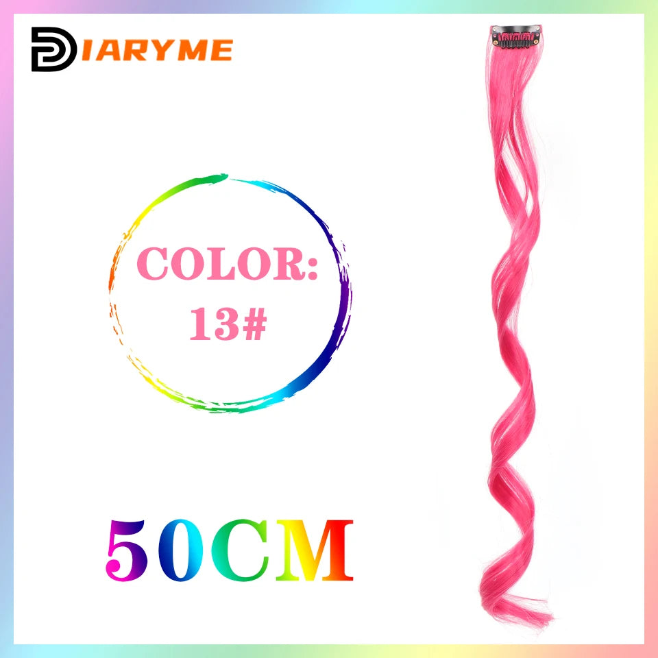 Colorful curly synthetic hair extensions for girls, long clip-in hairpiece, multicolored party strands, wig piece, for women and children