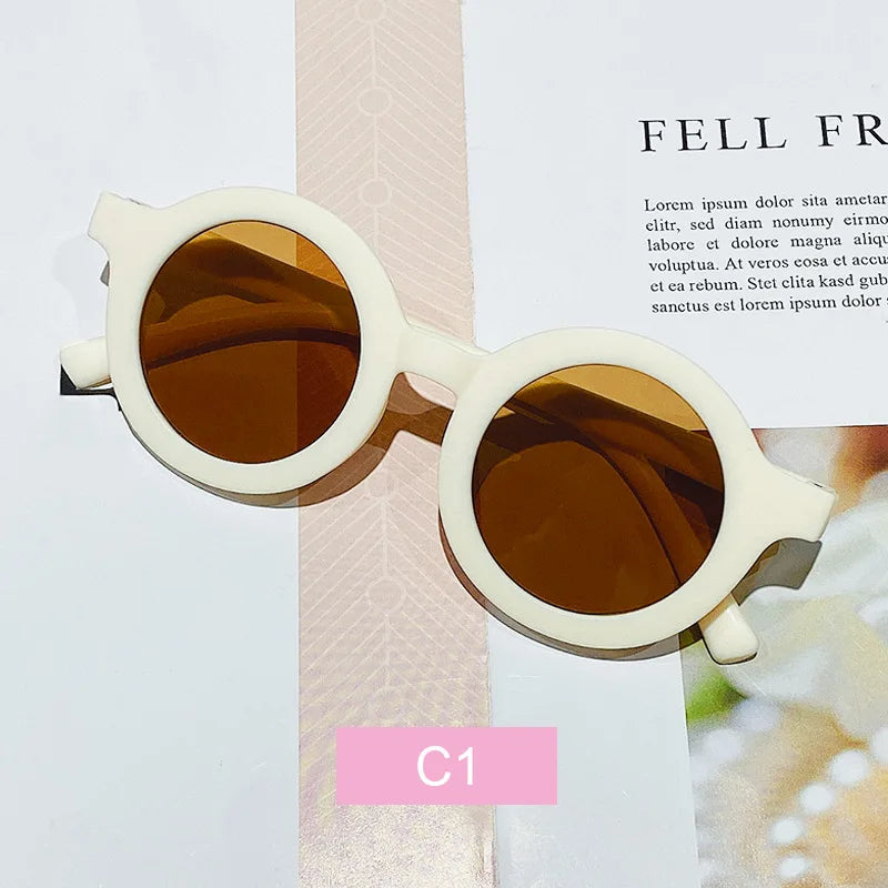 Lunettes de soleil coréennes pour enfants, rétro, monture ronde solide, petit visage, résistant aux ultraviolets, pratique