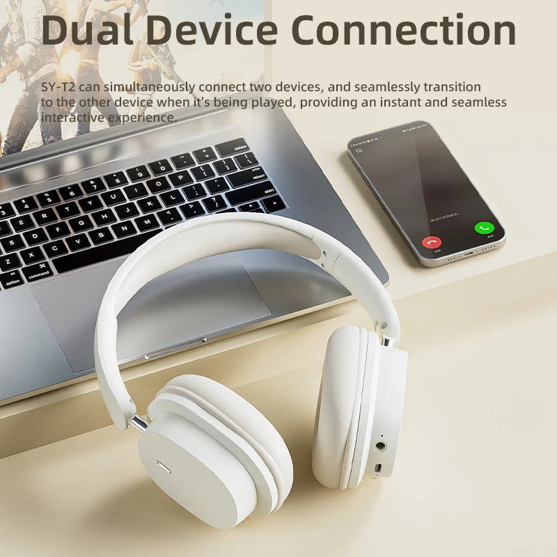 Casque sans fil Bluetooth 5.3 à la mode, casque stéréo HIFI portable supra-auriculaire, casque d'affaires, écouteurs de jeu à faible latence, prise en charge de la connexion 3,5 mm et de la lecture de cartes TF