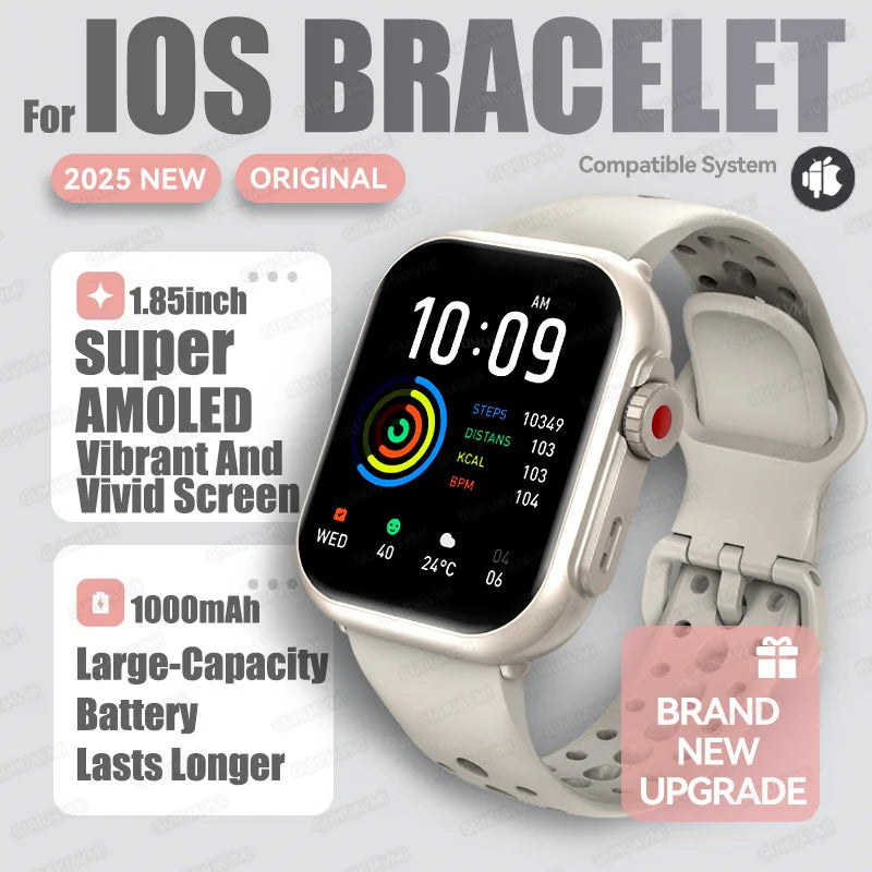 2025 nouvelle mode sport montre intelligente hommes femmes 1.85 pouces HD AMOLED plein écran tactile IP68 étanche Bluetooth appel montres intelligentes