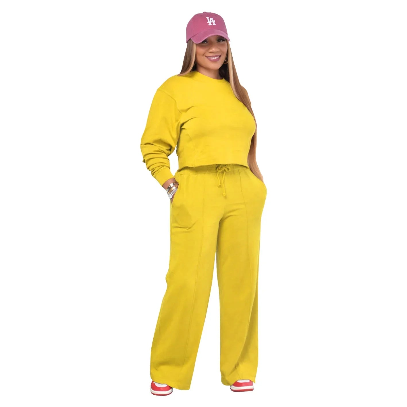Ensemble de vêtements pour femmes, pull + pantalon, 2 pièces, costumes d'hiver épais et chauds, couleur unie, survêtement décontracté