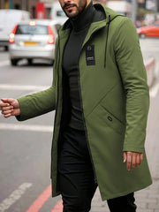 Men's fashionable casual jacket with hood and drawstring, solid color, suitable for spring and autumn casual wear