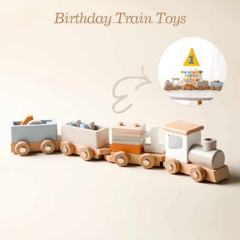 Jouets Montessori Train en bois jouet d'anniversaire bébé jouets éducatifs chariot en bois bébé jouets d'apprentissage nombre de bois bébé jouets cadeaux