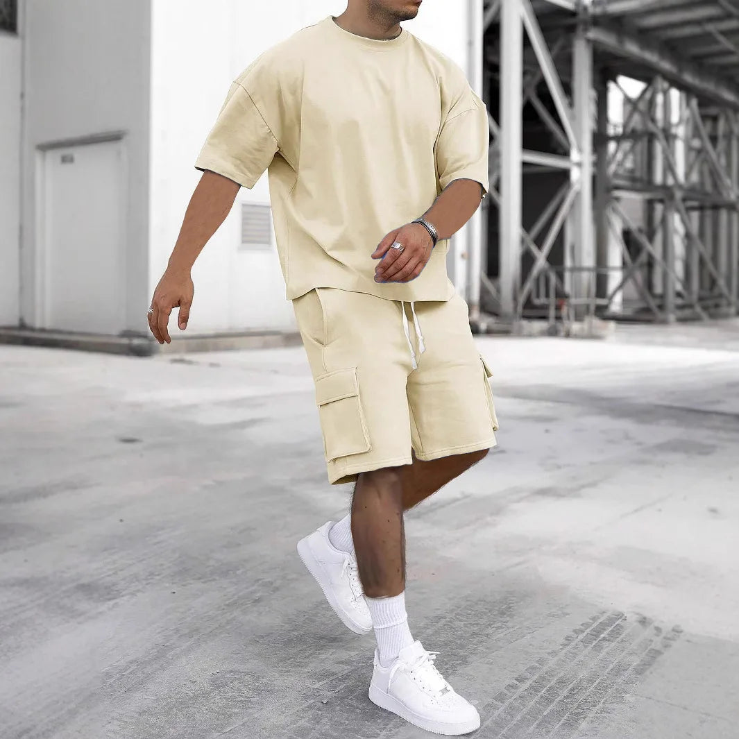 Ensemble de vêtements de sport deux pièces décontractés et à la mode pour hommes, T-shirt et short de travail pour l'exercice, la course à pied et la randonnée, été