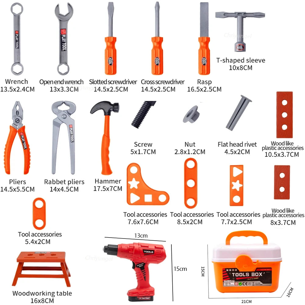 Ensemble d'outils pour enfants, jouets 38/41/42 pièces, Kit d'outils de Construction de réparation pour tout-petits, jouets éducatifs d'apprentissage, cadeau pour garçons et filles