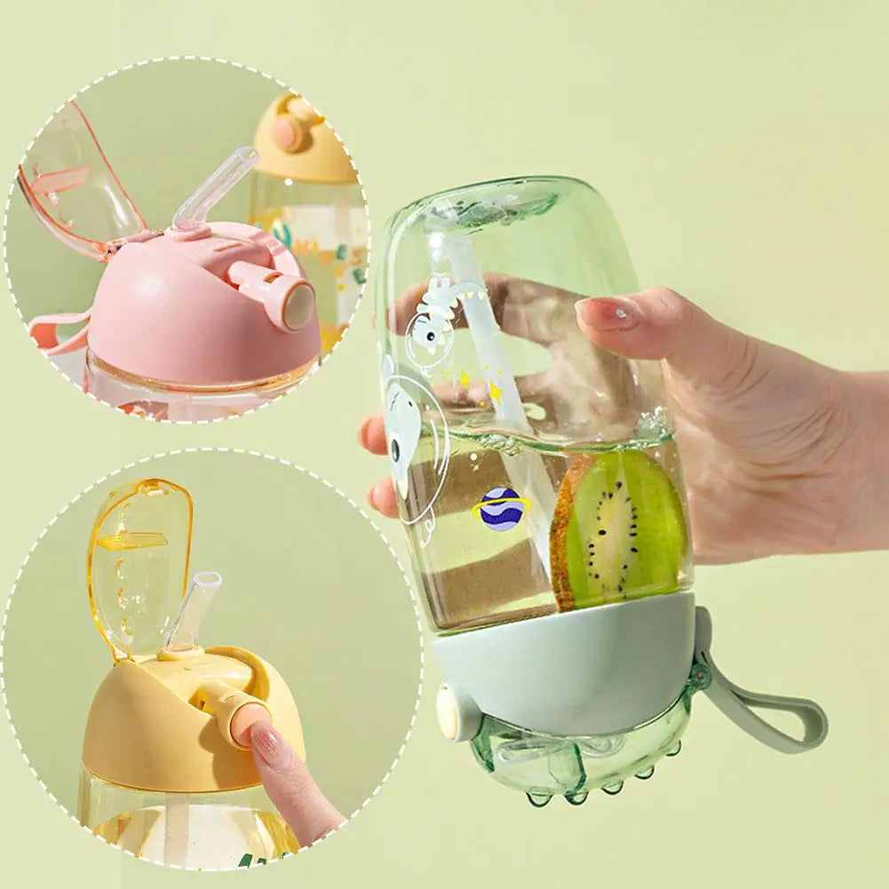 Bouteille d'eau dinosaure pour enfants avec paille en silicone, bouteille d'eau en plastique, tasse d'été pour enfants, 500ml