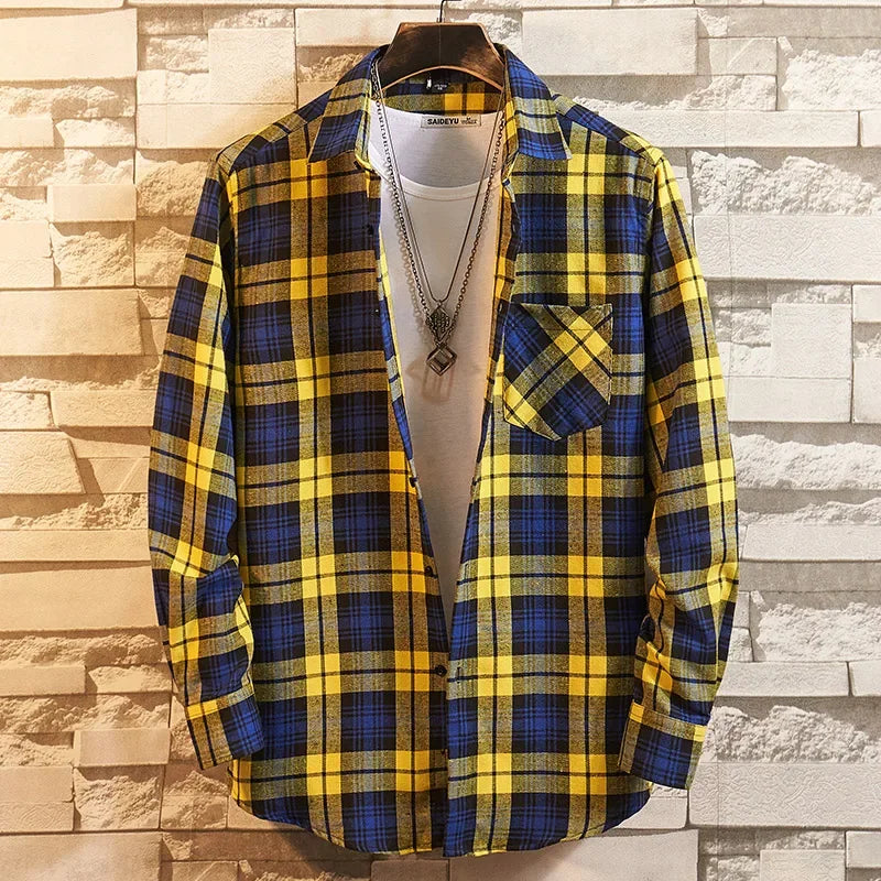 Chemise décontractée en coton à carreaux pour hommes, chemise habillée en glouton, manches longues, coupe couvertes, mode printemps et automne, 2025