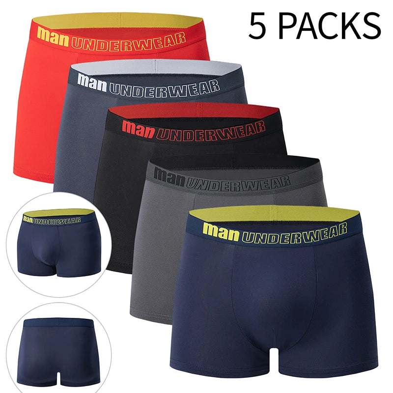Ensemble de 5/10 pièces de sous-vêtements tendances pour hommes, pantalons à coins plats, confortables, grande taille, couleur, short à taille élastique