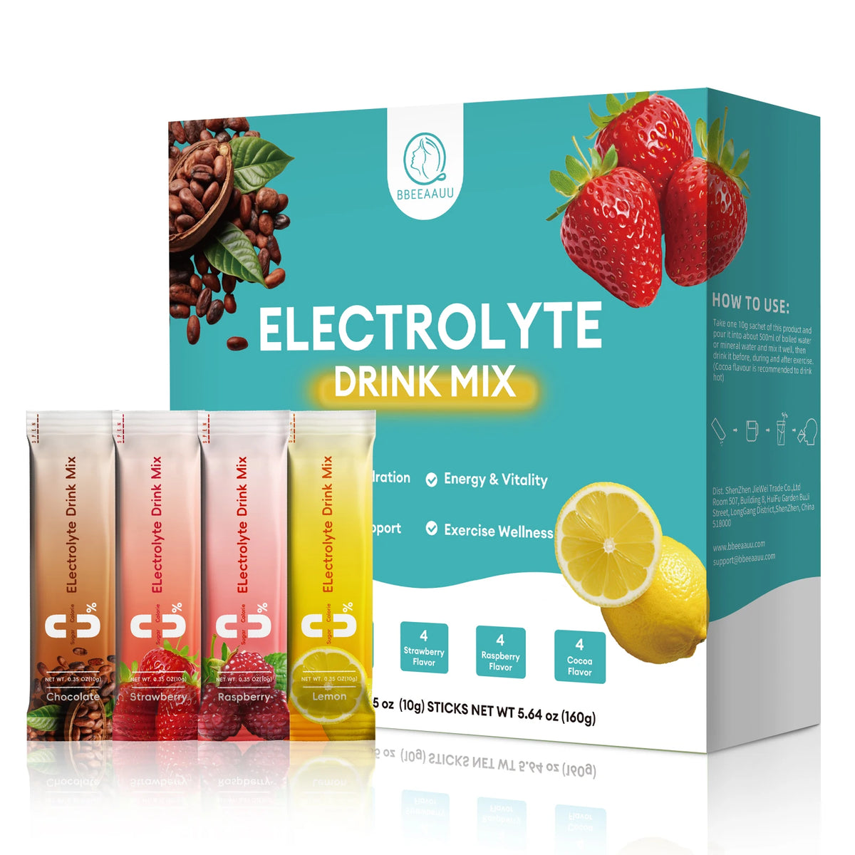 Poudre d'Électrolyte sans Sucre et 0 Calrespiration, Boissons Électrolytes, Hydrate Rapidement, Fournit Endurance et Soutien Énergétique, Sans OGM