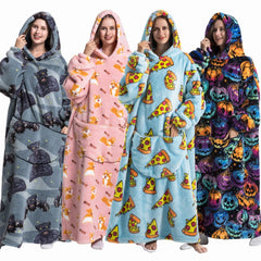 Sweat-shirt à capuche d'hiver pour femmes et hommes, pull polaire géant TV, couverture surdimensionnée avec manches, vêtements citrouille d'halloween pour adultes