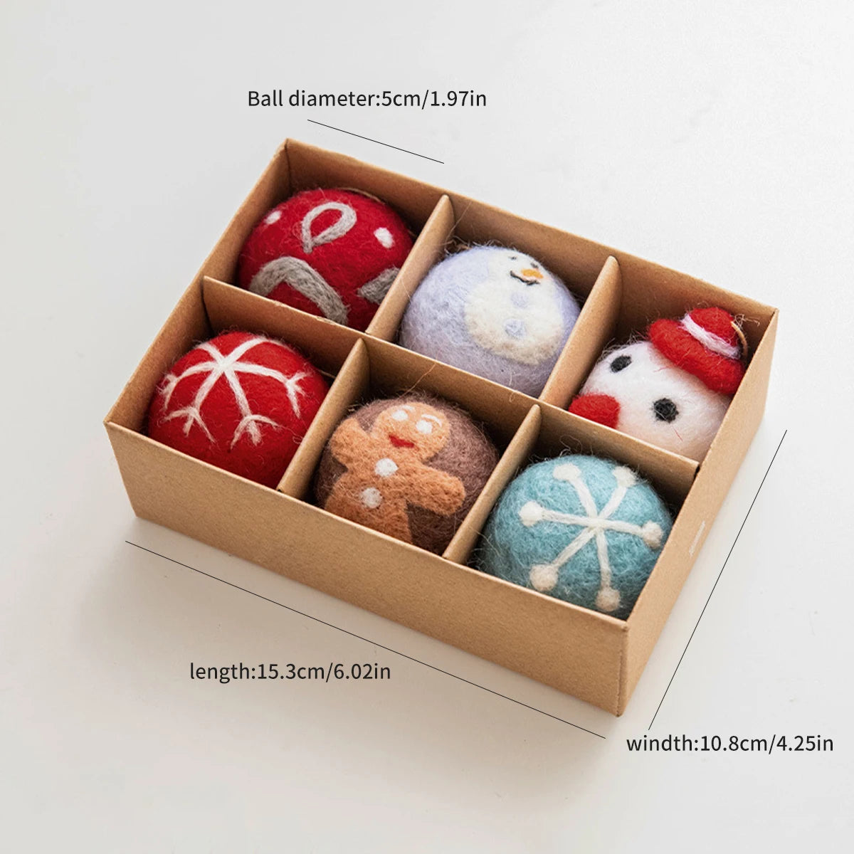 6 felt Christmas decoration balls, small hanging snowflakes, snowman garland, Christmas tree decorations, Christmas gifts