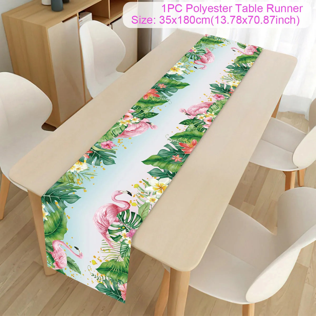 Summer Hawaiian Flower Table Runner, Flamingo Birthday Party Decor for Kids, Aloha Hawaii Tropical Party Supplies, Dining Table Decor