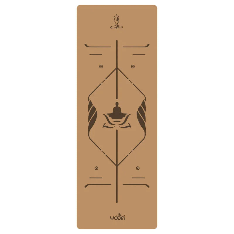 2025 Nouveau tapis de yoga de luxe en liège et caoutchouc naturel avec lignes d'alignement gravées au laser - Absorption des chocs, antidérapant, réduction du bruit