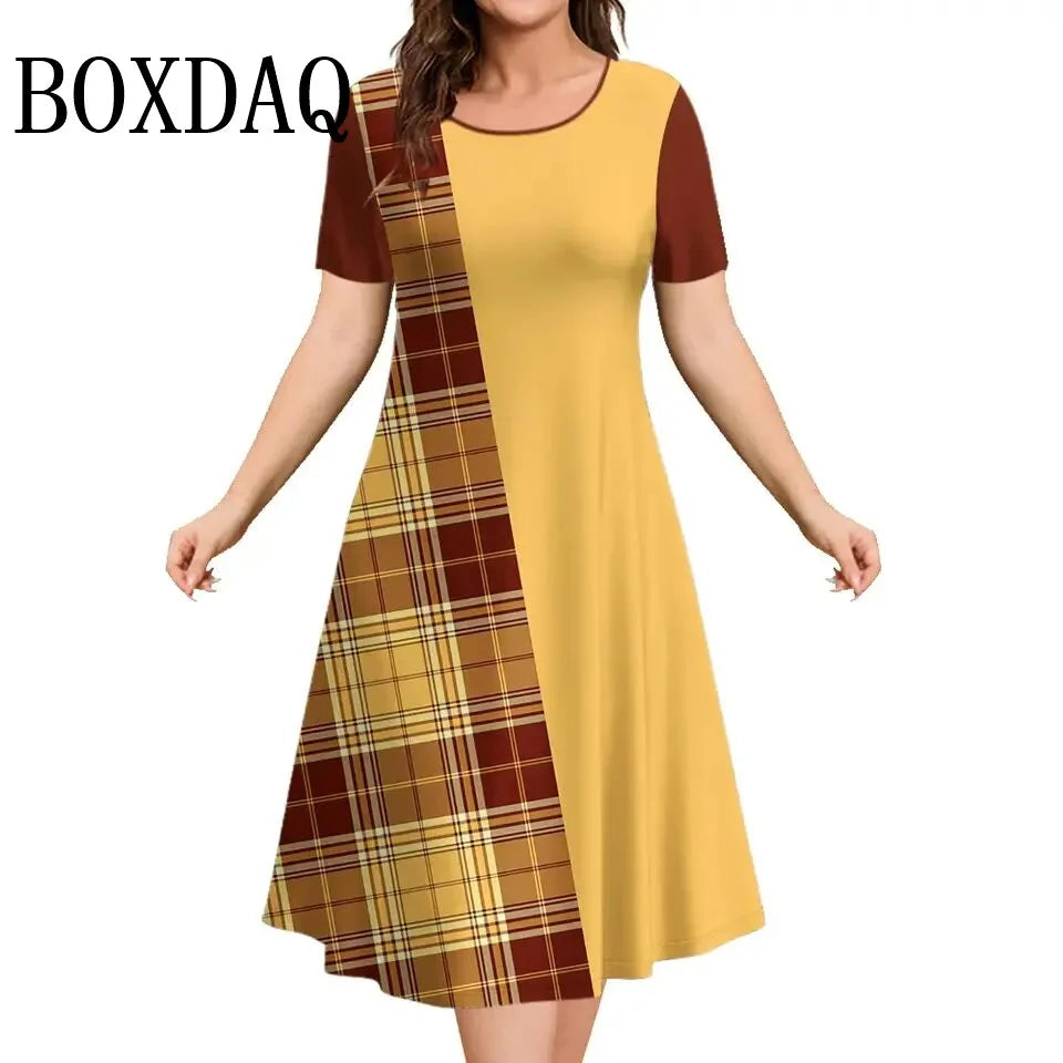 Robes pour femmes couleurs contrastées rayé élégant décontracté col rond manches courtes robes de mode été femmes grande taille vêtements 9XL