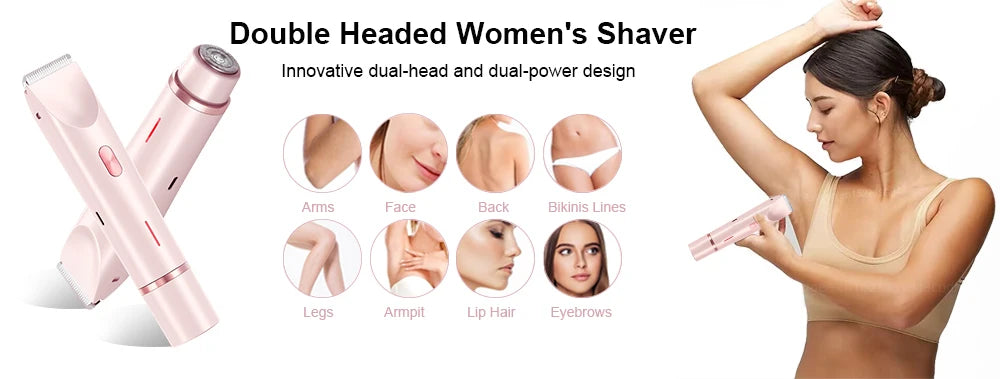 2-in-1 Electric Shavers for Women, Bikini Trimmer, Facial Mustache Trimmer, for Ladies, Body, Underarms, Legs, Painless Portable Epilator