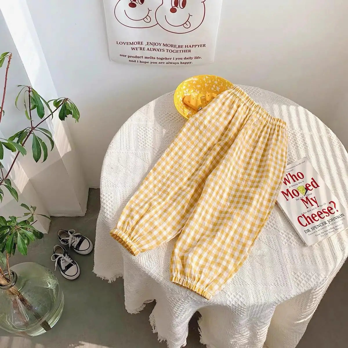 Girls' plaid summer trousers, new Harlan style, versatile children's fashion, lightweight mosquito-proof cotton trousers, 73-120CM