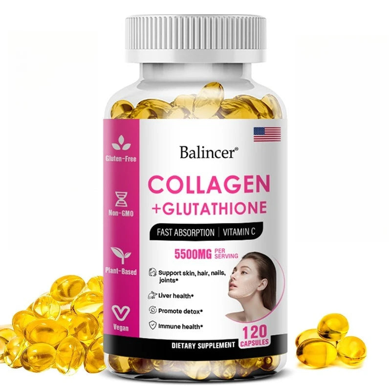 Supplément de collagène au glutathion - Maintaine la vitalité jeune - Soutenir la santé de la peau, supplément antioxydant, non OGM