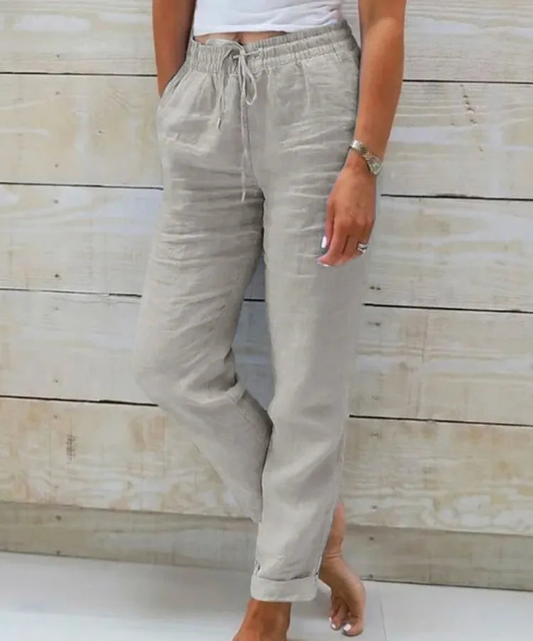 Pantalon en coton et lin pour femmes, taille haute, élastique, décontracté, à la mode, respirant, ample, nouvelle collection 2025