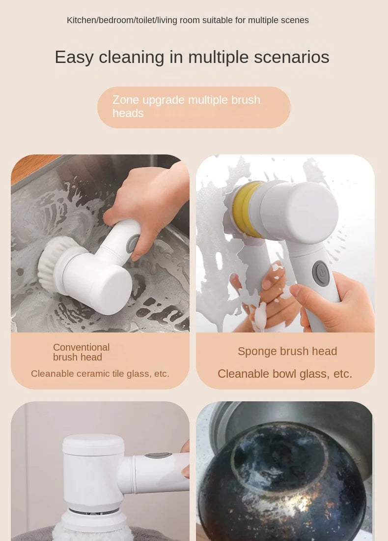 Brosse à livres électrique multifonctionnelle pour la cuisine, épurateur sans fil pour la vaisselle, les casseroles et les casseroles