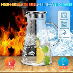 Pichet à eau Transparent en verre résistant à la chaleur, bouilloire et tasses d'eau froide avec poignée, pichet de grande capacité pour le bureau et la maison