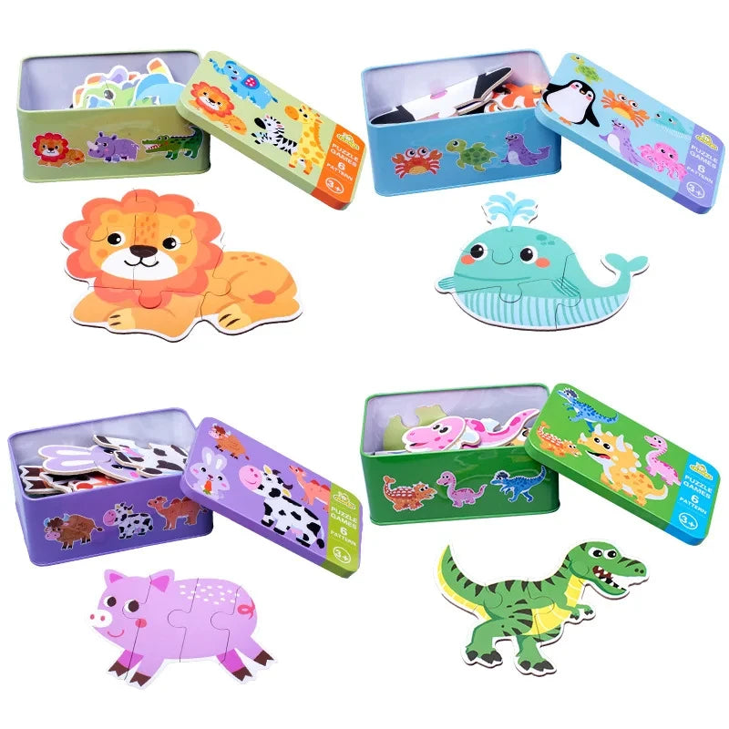 Puzzle en bois pour bébé jouets Montessori dos boîte en fer pour enfants de 2 3 et 4 ans