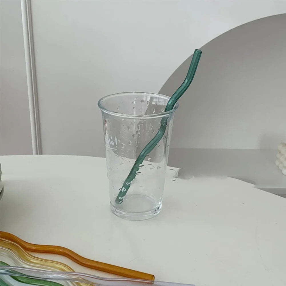 Pailles en Verre Réutilisables Ondulées Colorées Transparentes, Tube à Haute Teneur en Borosilicate, pour ix, Bar