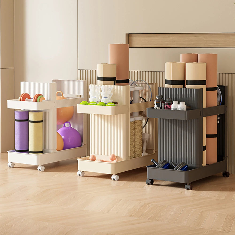 Support d'équipement de gymnastique avec roulettes, support de rangement d'équipement de sport, panier de rangement pour tapis de Yoga, équipement de Fitness, organisateur d'outils de sport