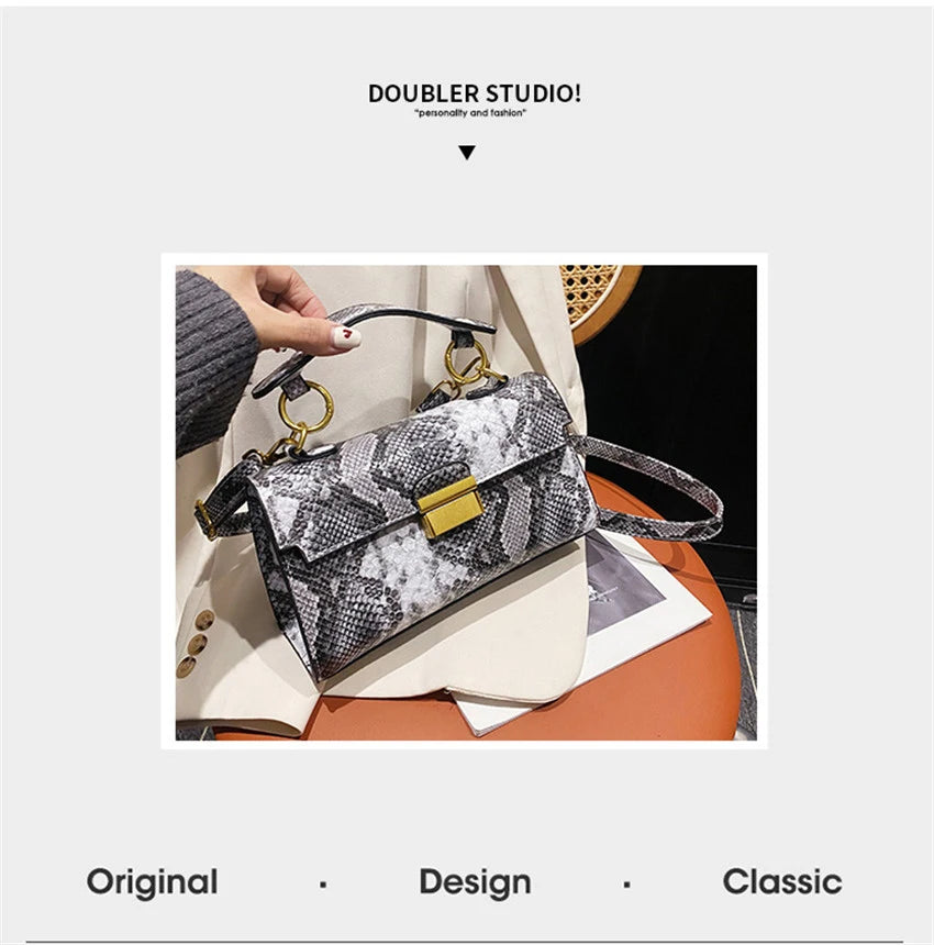 New Luxury Brand Designer Handbag Women's Snake Print Leather Shoulder Bags Fashion Small Square Crossbody Bag Bolsa De Ombro 