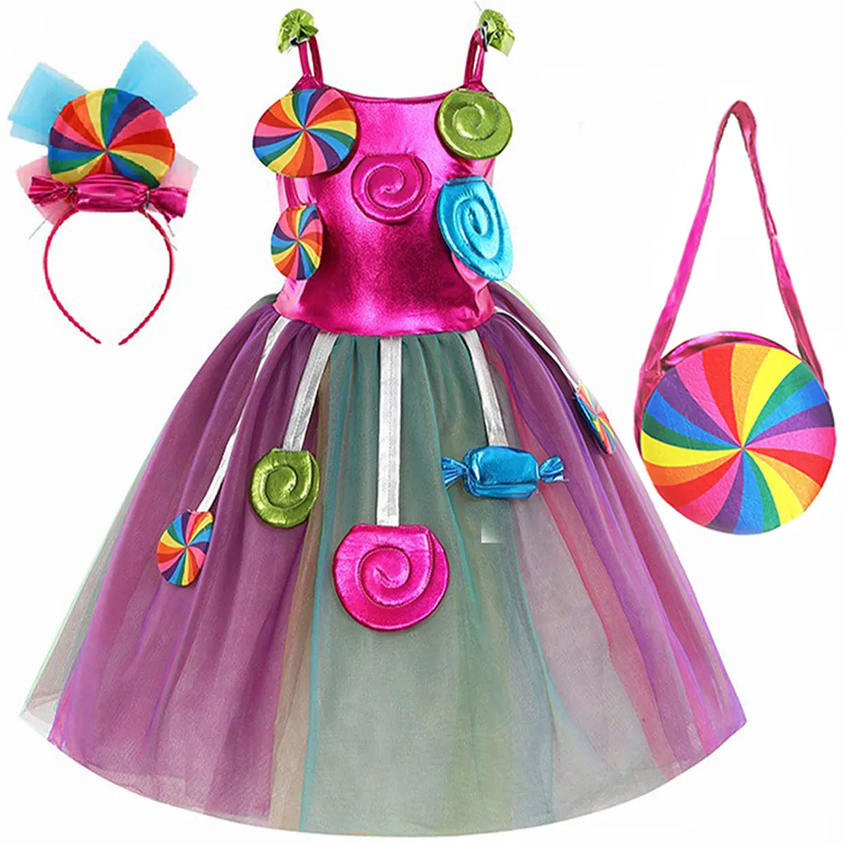 Robe sucette sucette pour filles, costume de carnaval, costume d'anniversaire pour petits enfants, tutu arc-en-ciel de paupières, vêtements de mariage pour enfants, bonbons doux, nouveau