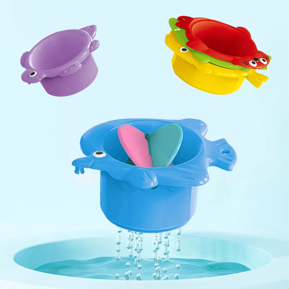 Jouets de bain pour bébé, tasse empilable, jouet pour tout-petits, couleurs aléatoires, tour empilable océan, baignoire, eau, plage, jeu de salle de bain, cadeaux