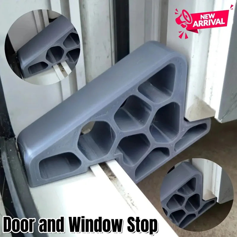 Window/balcony door stop with rail lock, heavy-duty door stop, non-slip door wedge, wall protector, easy installation/removal
